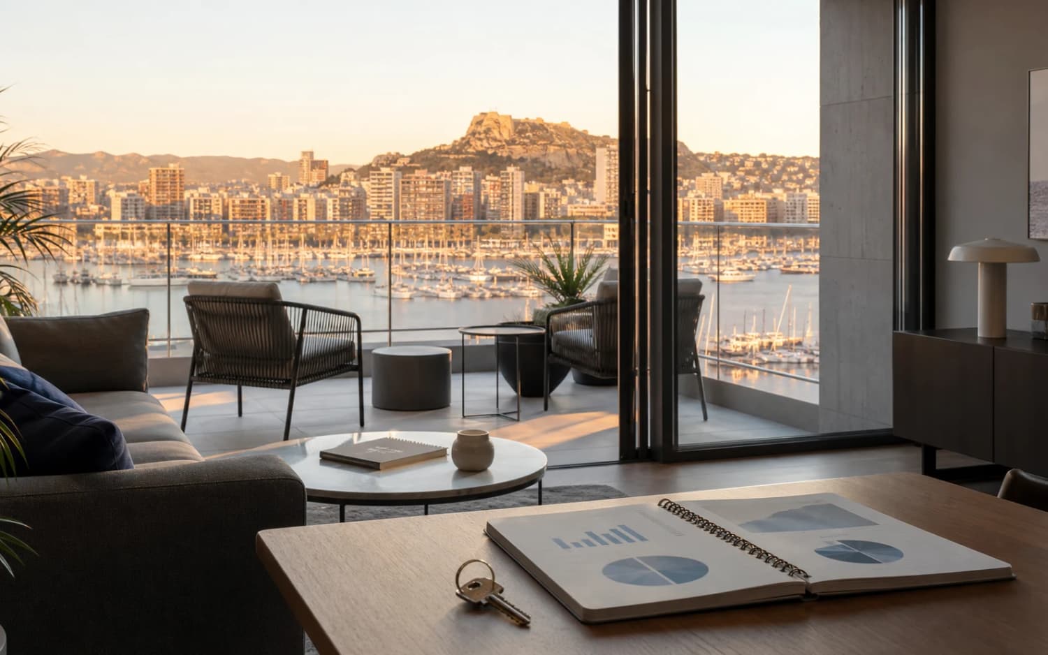 Vistas del puerto de Alicante desde una vivienda con análisis de inversión